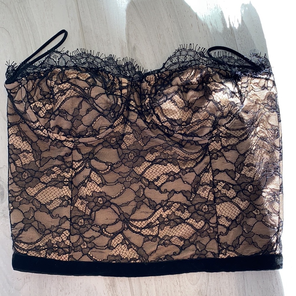 SUPER SEXY KARINA GRIMALDI LACE BUSTIER STRAPLESS TOP SIZE M